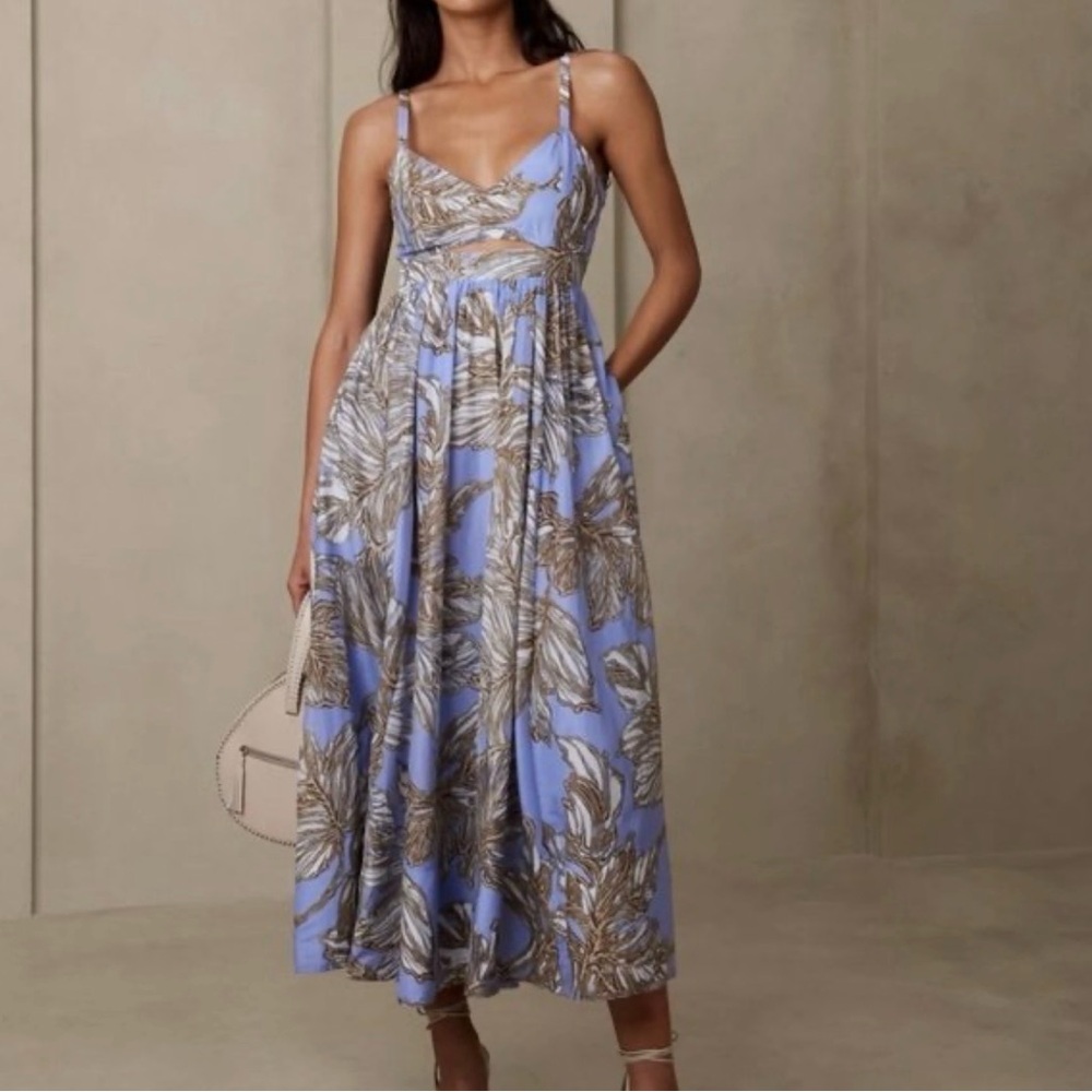 MOVING SALE Banana Republic Blue Floral Midi Sundress with Cutout Detail